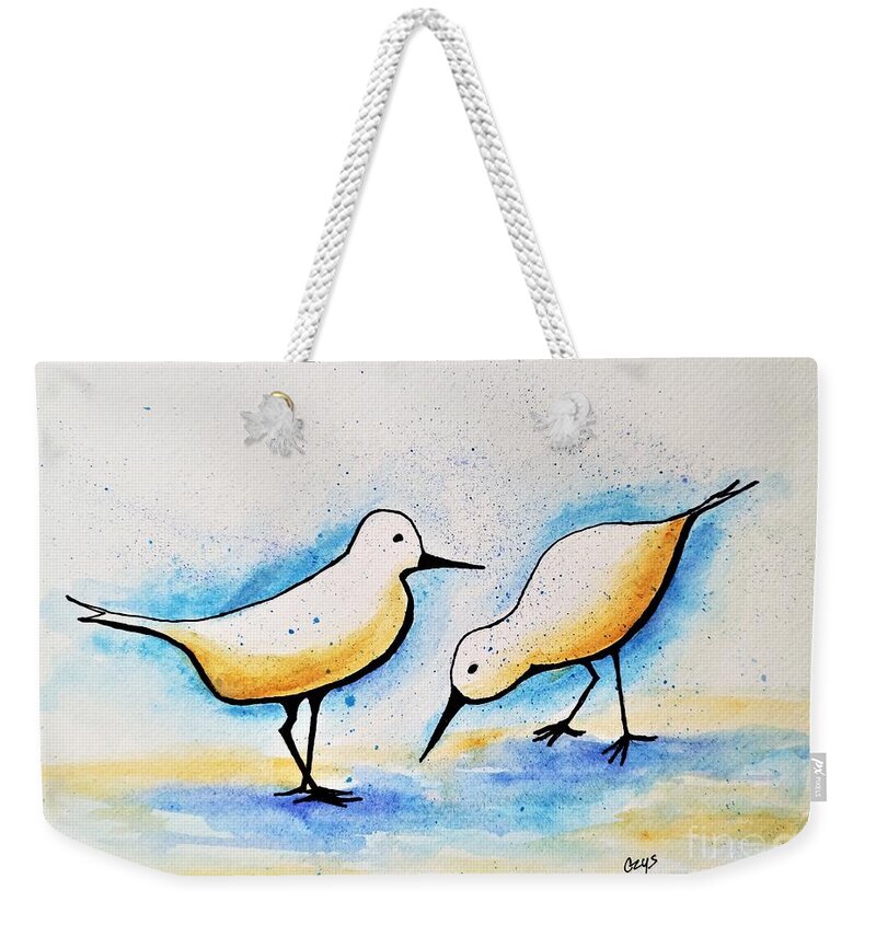 Sandpipers Weekender Tote Bag featuring the painting Sandpipers by Irene Czys