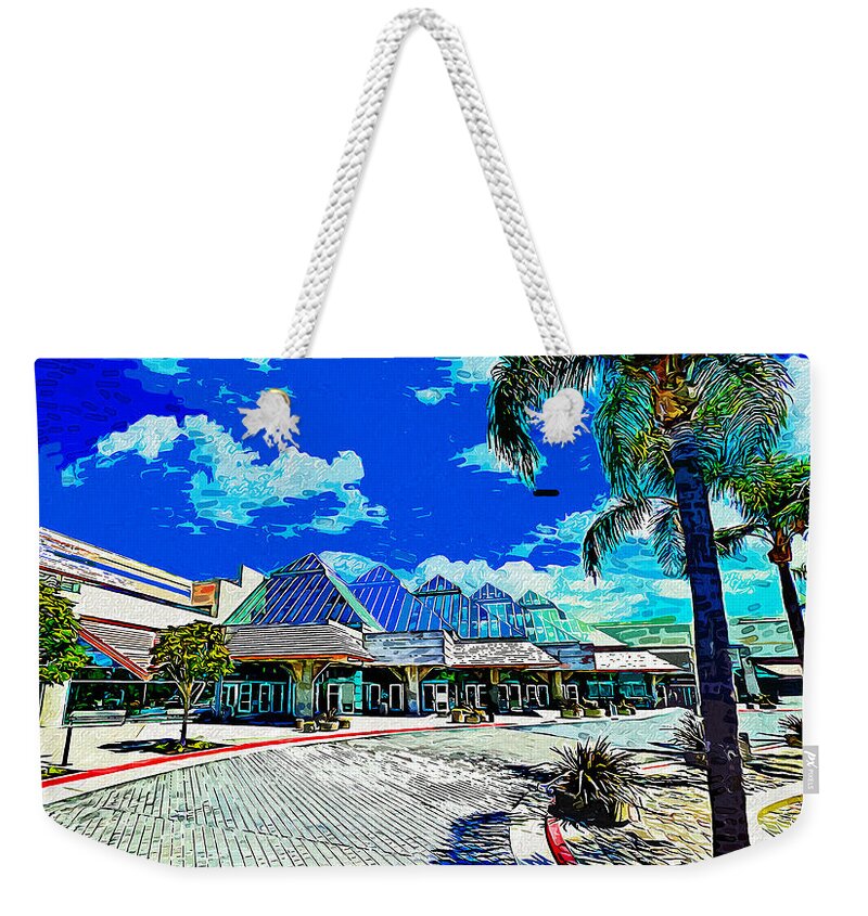 Santa Clara Convention Center Weekender Tote Bag featuring the digital art Santa Clara Convention Center, impressionist painting by Nicko Prints
