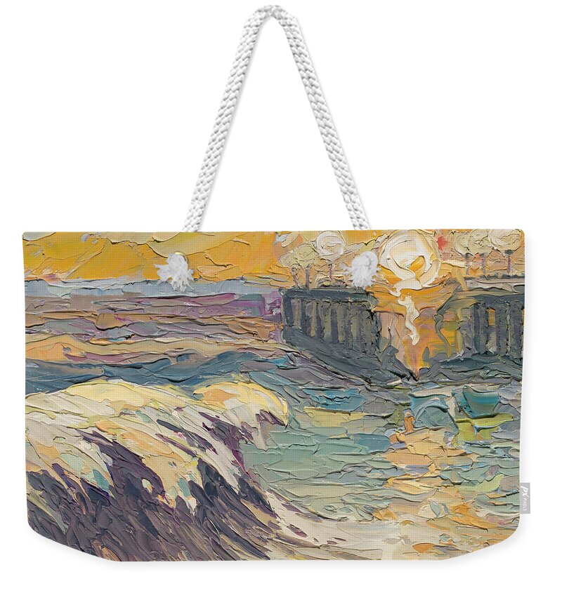 Santa Cruz Weekender Tote Bag featuring the painting Santa Cruz Wave by PJ Kirk