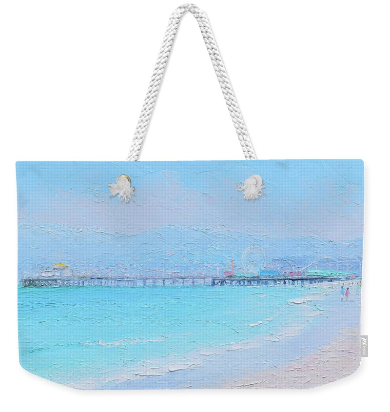 Santa Monica Weekender Tote Bag featuring the painting Santa Monica Pier Impression by Jan Matson