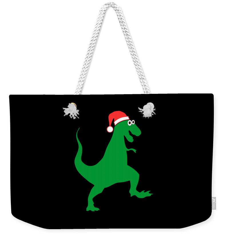 Funny Weekender Tote Bag featuring the digital art Santasaurus Santa T-Rex Dinosaur Christmas by Flippin Sweet Gear