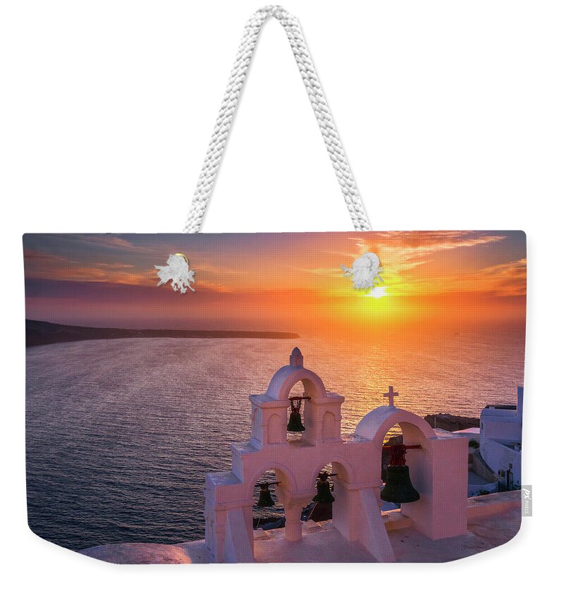 Greece Weekender Tote Bag featuring the photograph Santorini Sunset by Evgeni Dinev