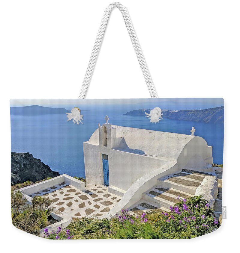 Santorini Weekender Tote Bag featuring the photograph Santorini View of Caldera by Yvonne Jasinski