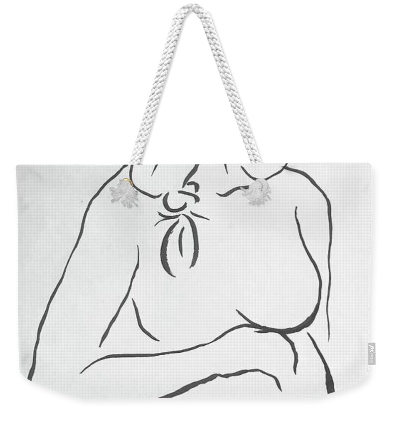 Sumi Ink Weekender Tote Bag featuring the drawing Sarah by M Bellavia