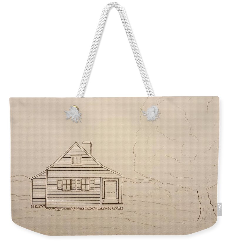 Sketch Weekender Tote Bag featuring the drawing Saratoga Farmhouse by John Klobucher