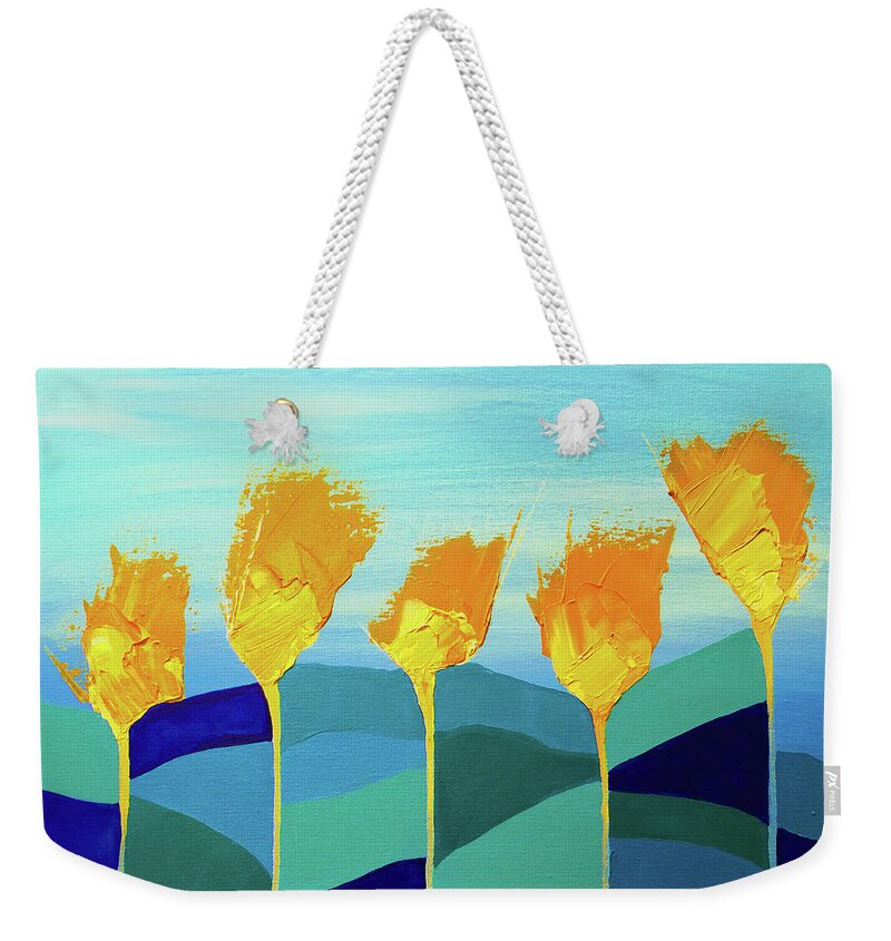 Flower Weekender Tote Bag featuring the mixed media Sassy Garden by Linda Bailey