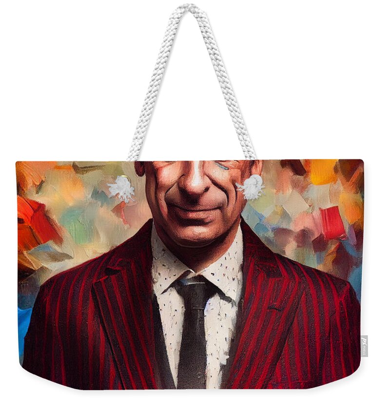 Figurative Weekender Tote Bag featuring the digital art Saul Goodman Red Pinstripe Suit by Craig Boehman