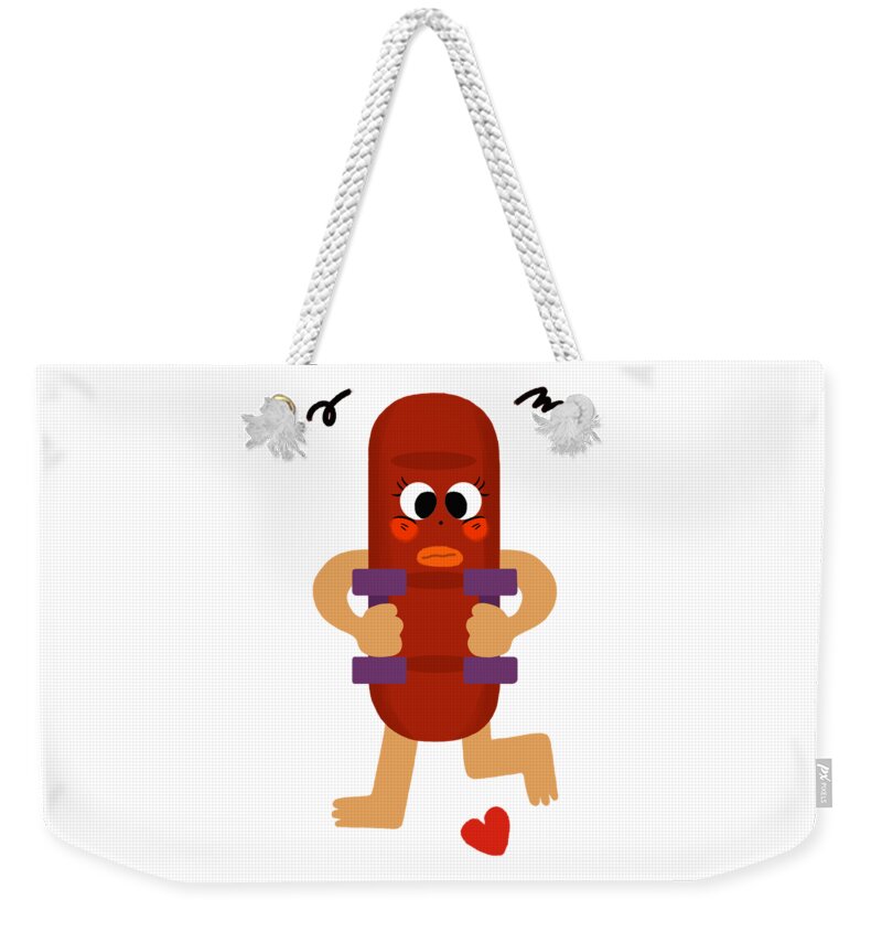 Sausage Weekender Tote Bag featuring the drawing Sausages love dumbbell movement by Min Fen Zhu