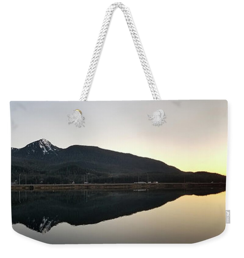 #alaska #juneau #ak #cruise #tours #vacation #peaceful #reflection #douglas #capitalcity #clearskies #postcard #evening #dusk #sunset #twinlakes #eagandrive Weekender Tote Bag featuring the photograph Saw-Toothed Douglas by Charles Vice