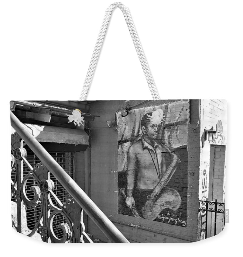 Saxophone Weekender Tote Bag featuring the photograph Saxart Bw by Rob Hans