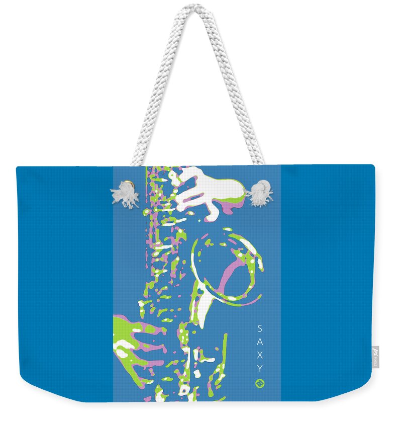Saxophone Image Posters Weekender Tote Bag featuring the digital art Saxy Blue Poster by David Davies