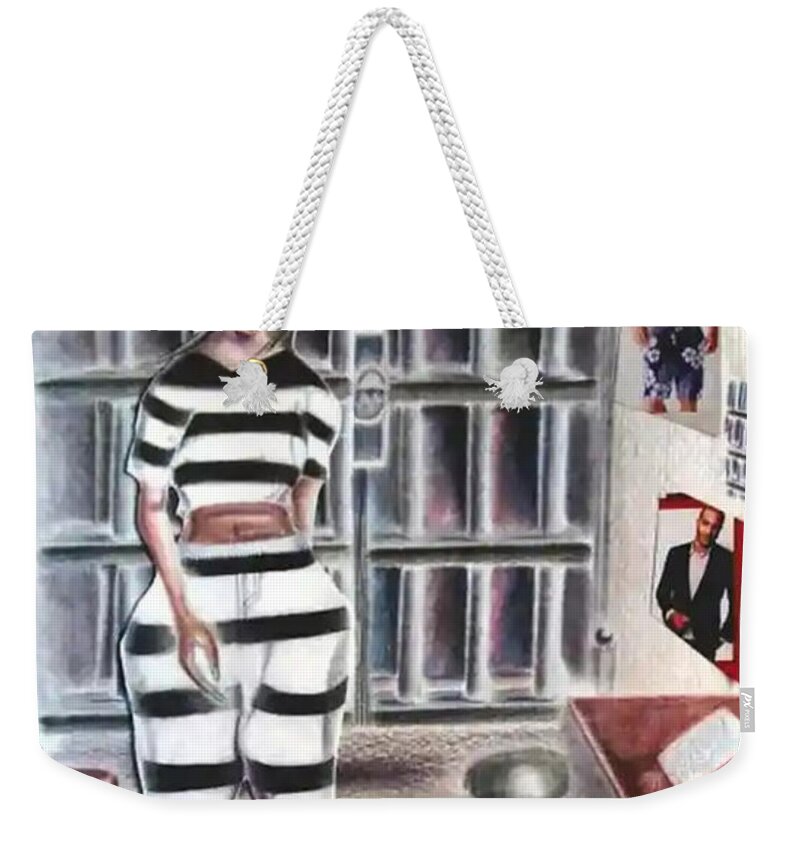 Black Art Weekender Tote Bag featuring the drawing SayHerName by Donald C-Note Hooker