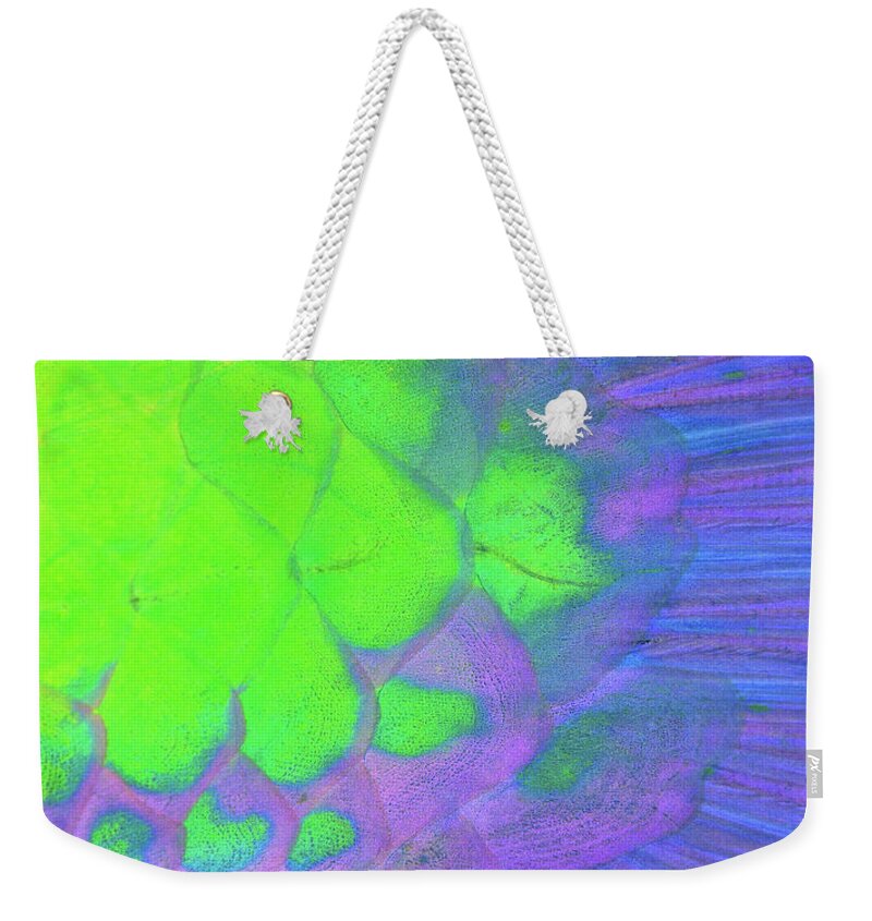 Parrotfish Weekender Tote Bag featuring the photograph Scales in green and purple by Artesub