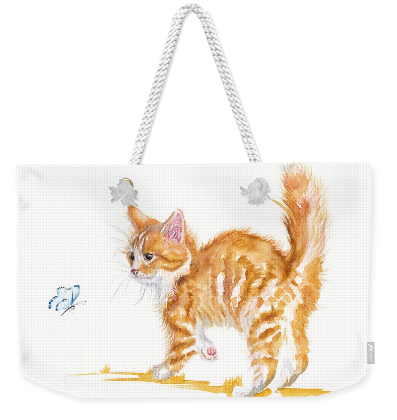 Cat Weekender Tote Bag featuring the painting Scaredy Cat by Debra Hall