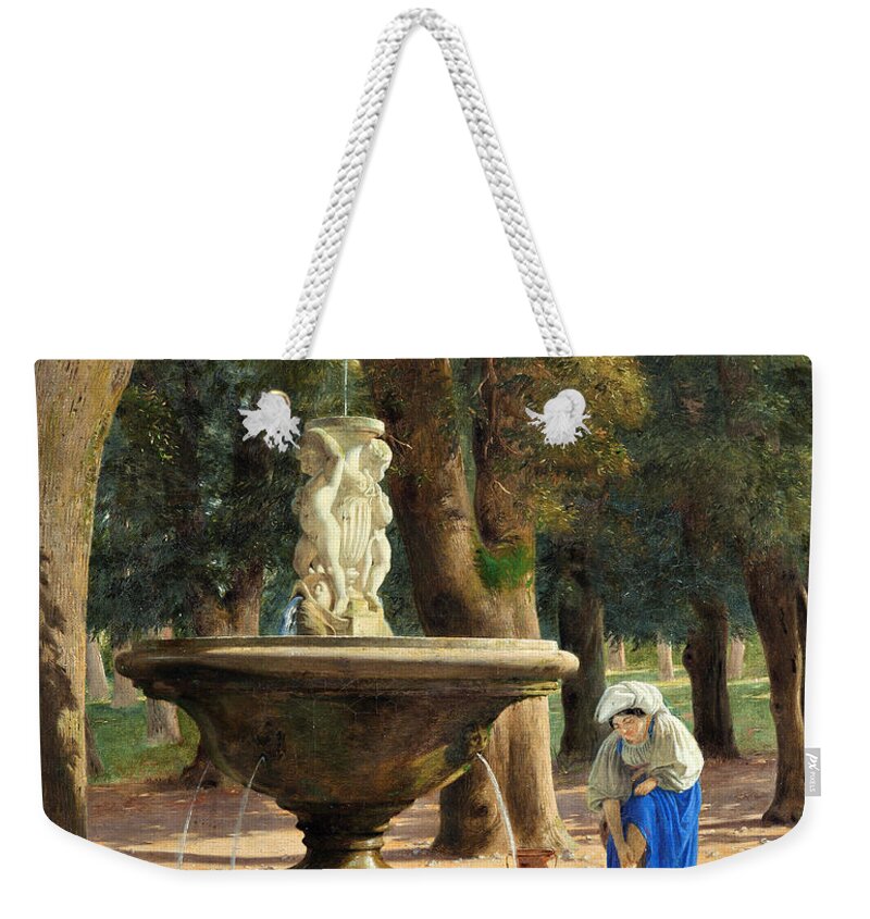 Jorgen Roed Weekender Tote Bag featuring the painting Scene from the Garden of the Villa Borghese in Rome by Jorgen Roed