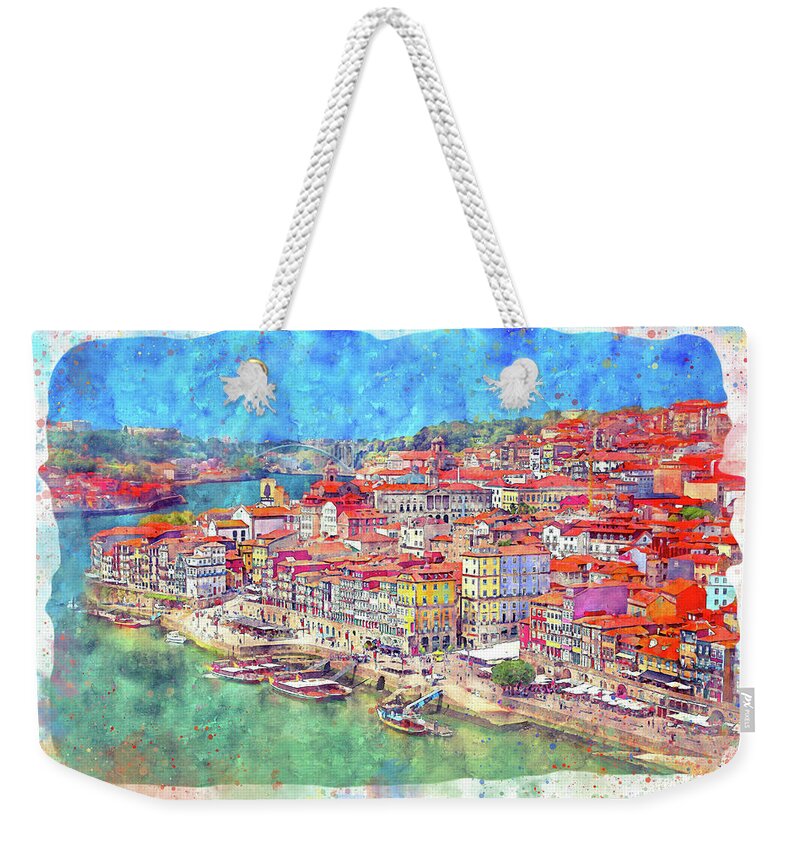 Porto Weekender Tote Bag featuring the photograph Scenes of Old Porto Portugal Watercolor by Carol Japp