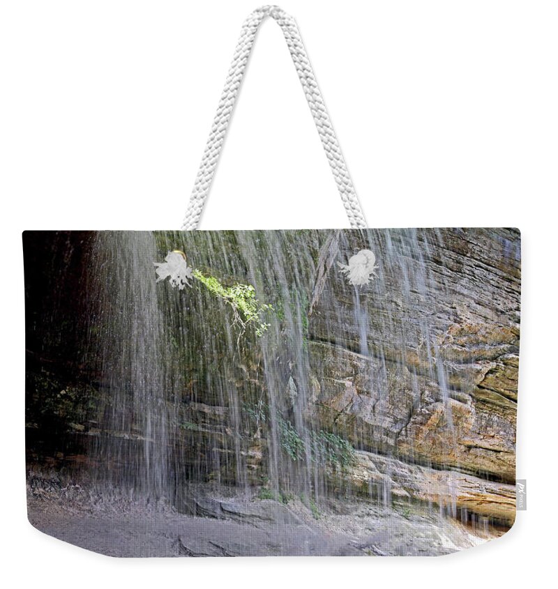River Weekender Tote Bag featuring the photograph Scenic View Under Waterfall La Salle Canyon Starved Rock IL by Pete Klinger