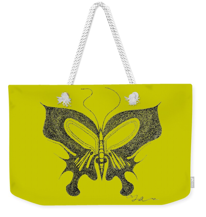Abstract Weekender Tote Bag featuring the drawing Scent Of the Butterfly by Fei A