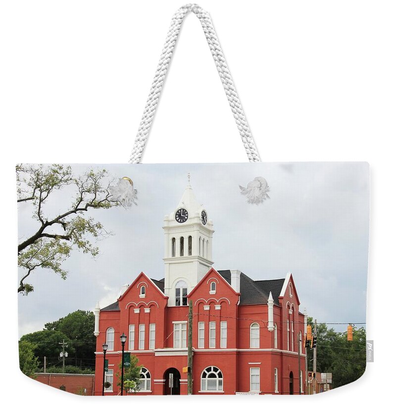 Schley Courthouse Ellaville Schley Ellaville Courthouse Stores Square Caylee Hammock Brent Cobb Weekender Tote Bag featuring the photograph Schley County Courthouse 2 by Jerry Battle