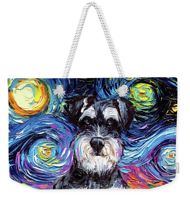 Schnauzer Weekender Tote Bag featuring the painting Schnauzer Night by Aja Trier
