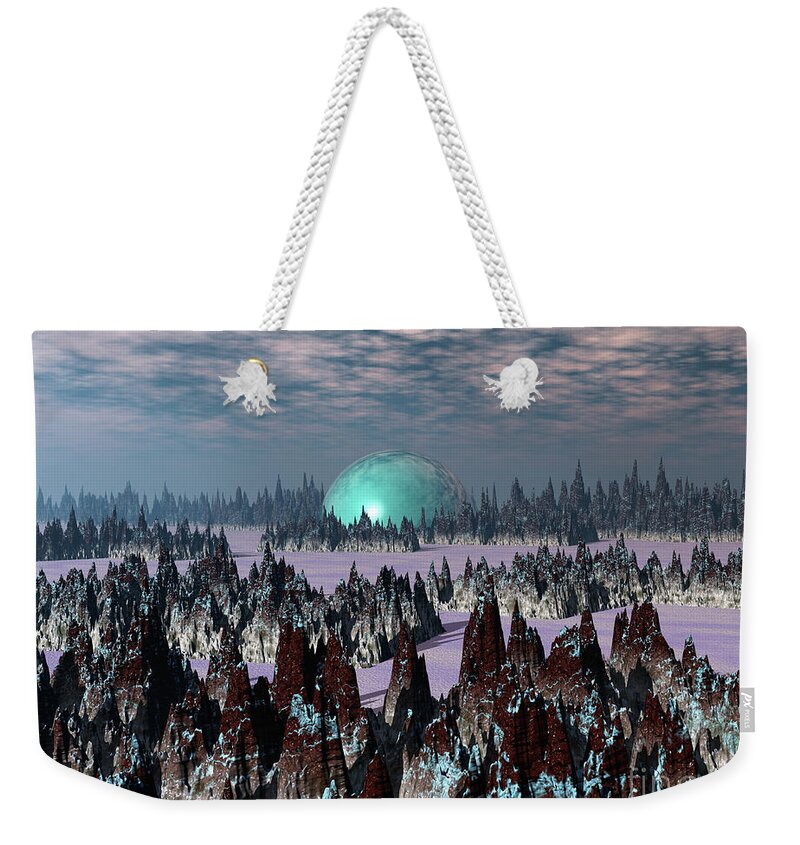 Sci Fi Weekender Tote Bag featuring the digital art Sci Fi Landscape by Phil Perkins