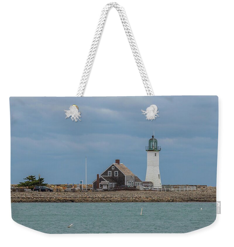 Lighthouse Weekender Tote Bag featuring the photograph Scituate Lighthouse in Winter by Brian MacLean