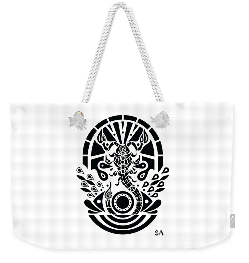 Black And White Weekender Tote Bag featuring the digital art Scorpion by Silvio Ary Cavalcante