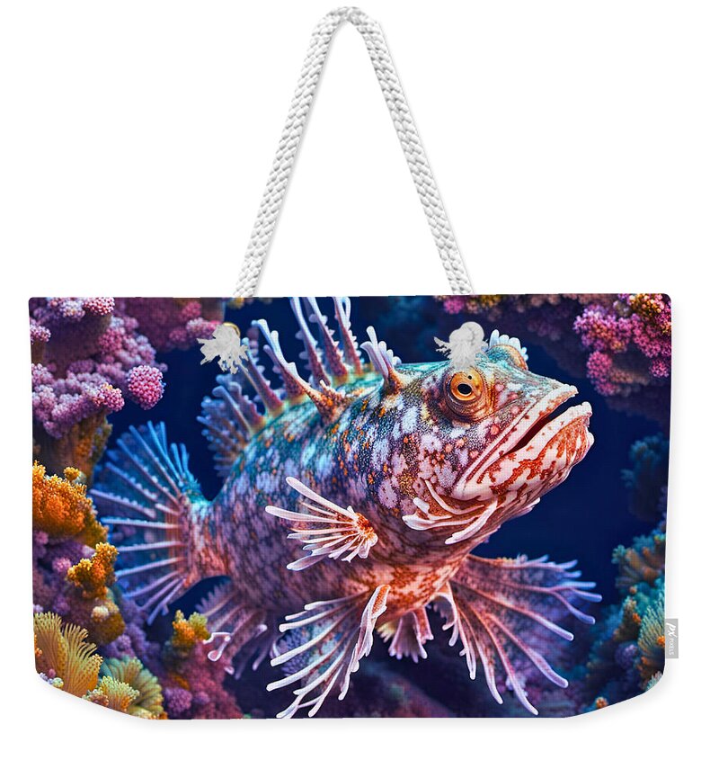 Newby Weekender Tote Bag featuring the digital art Scorpionfish by Cindy's Creative Corner