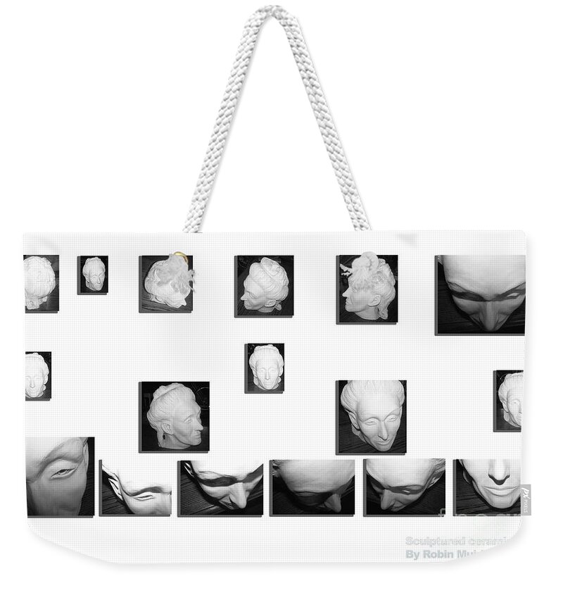 Clay Weekender Tote Bag featuring the photograph Sculptured ceramic head by Vintage Collectables