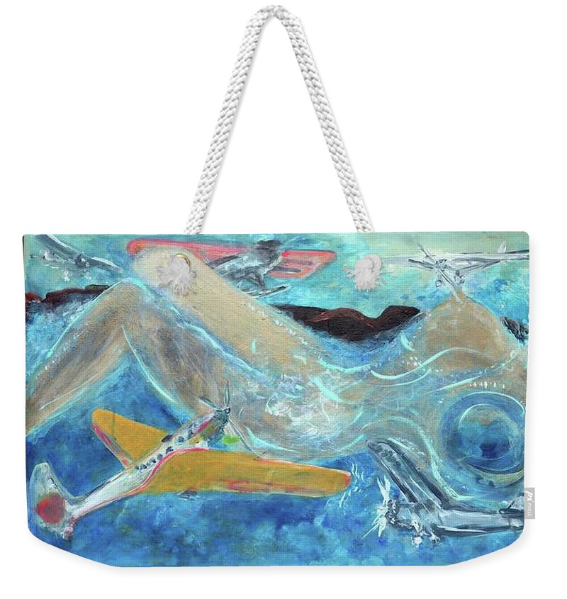 Airplane Weekender Tote Bag featuring the painting Sea Breeze by Leslie Porter