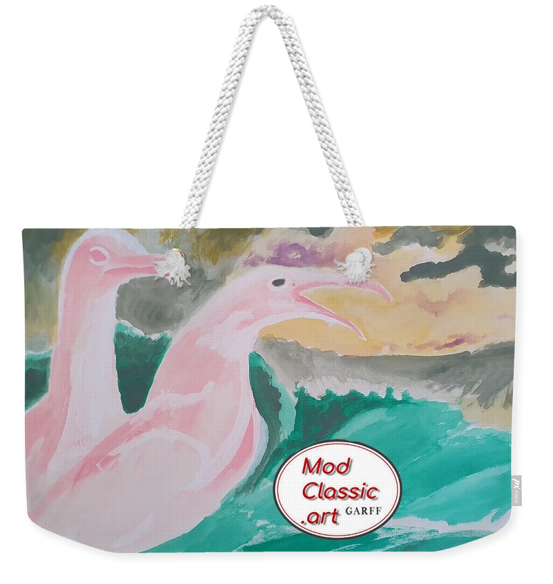 Seagulls Weekender Tote Bag featuring the painting Sea Gulls with Waves ModClassic Art by Enrico Garff