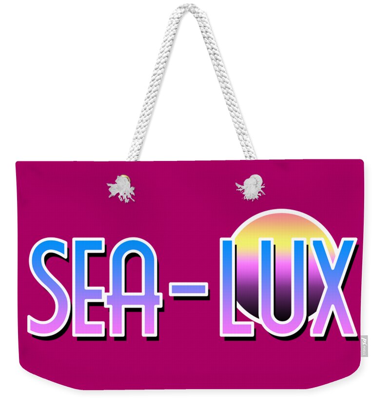 Sea Weekender Tote Bag featuring the digital art Sea Lux Retro Resort Logo by Christopher Lotito