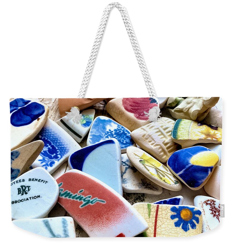 Sea Glass Pottery Weekender Tote Bag featuring the photograph Sea pottery by Janice Drew