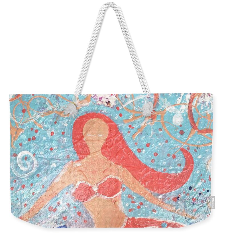 Sea Siren Weekender Tote Bag featuring the painting Sea Siren Close Up by Jacqui Hawk