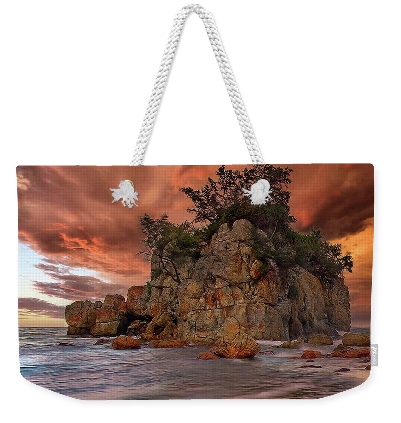 Sea Weekender Tote Bag featuring the photograph Sea Stack Sunset by Russ Harris