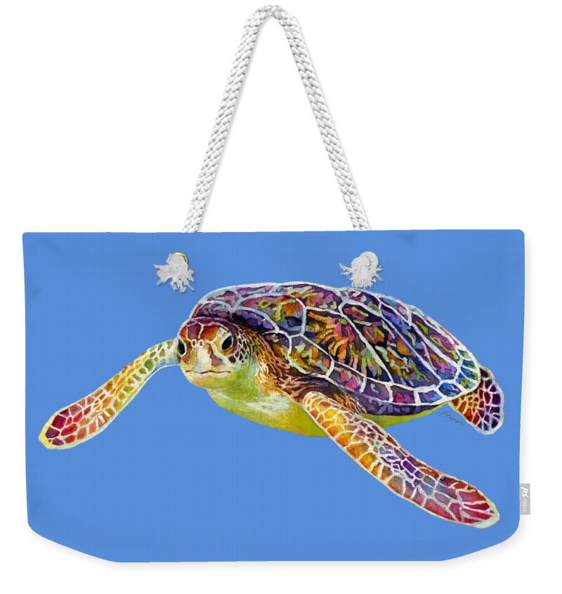 Turtle Weekender Tote Bag featuring the painting Sea Turtle 3 - solid background by Hailey E Herrera