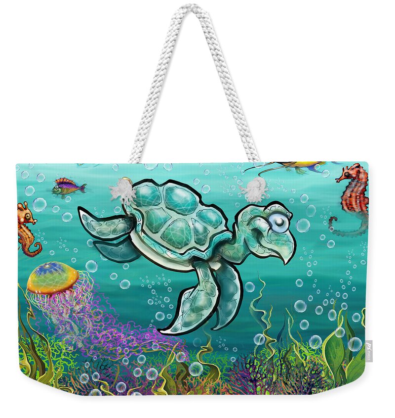 Sea Turtle Weekender Tote Bag featuring the digital art Sea Turtle and Friends by Kevin Middleton