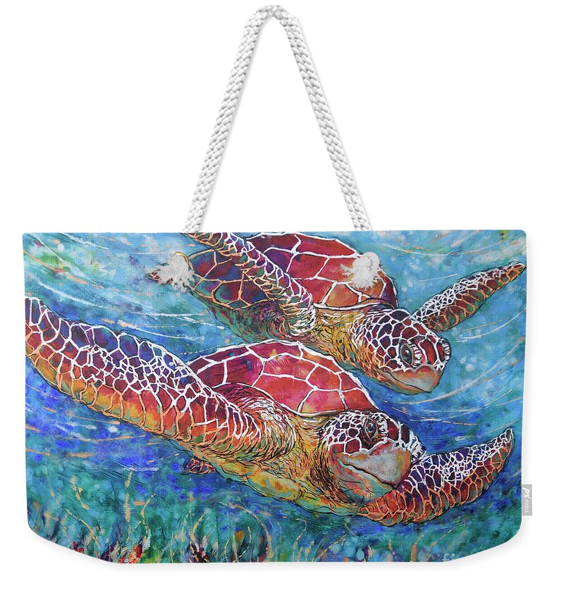  Weekender Tote Bag featuring the painting Sea Turtle Buddies III by Jyotika Shroff