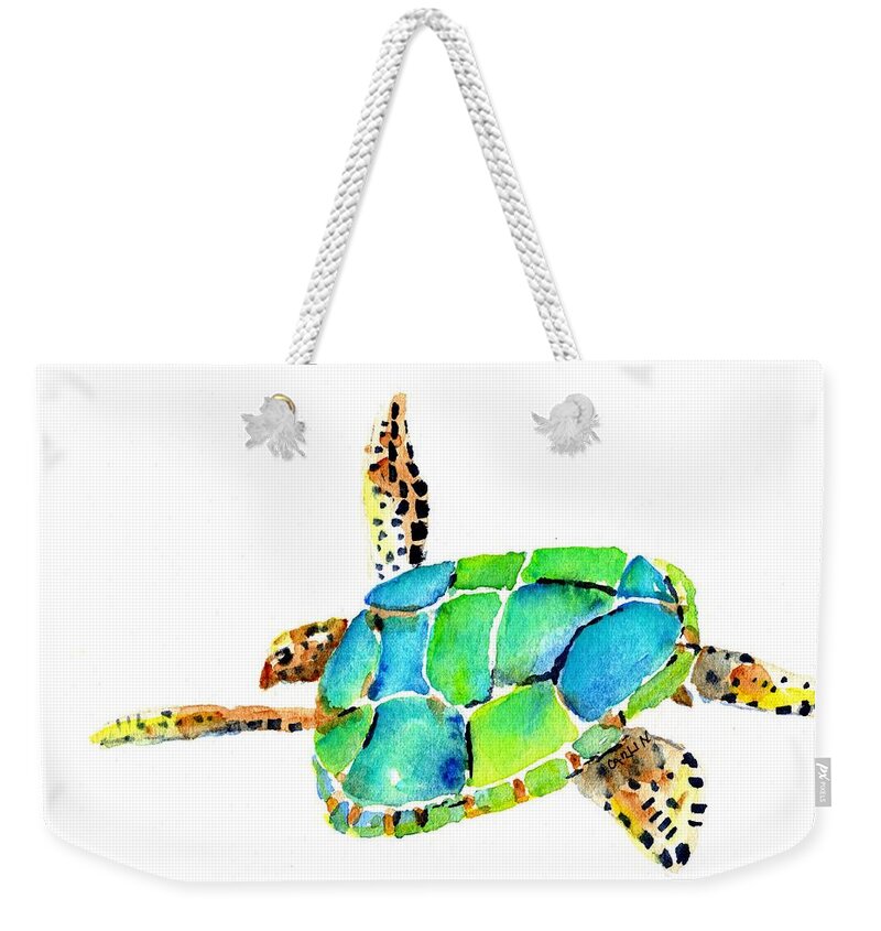 Turtle Weekender Tote Bag featuring the painting Sea Turtle by Carlin Blahnik CarlinArtWatercolor