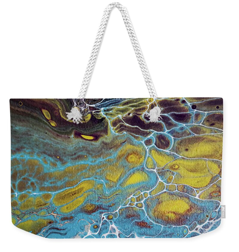 Abstract Weekender Tote Bag featuring the painting Seafoam Abstract by Jani Freimann