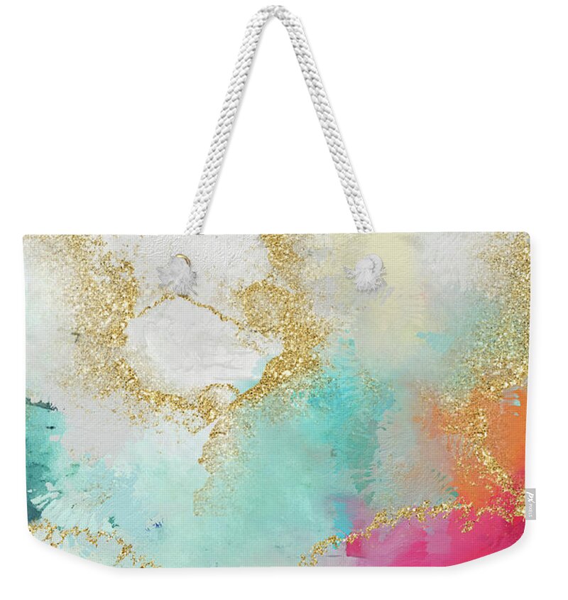 Watercolor Weekender Tote Bag featuring the painting Seafoam Green, Pink And Gold by Modern Art