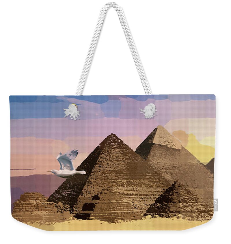 Abstract Weekender Tote Bag featuring the mixed media Seagull Flying by Pyramids Abstract Realism by Shelli Fitzpatrick