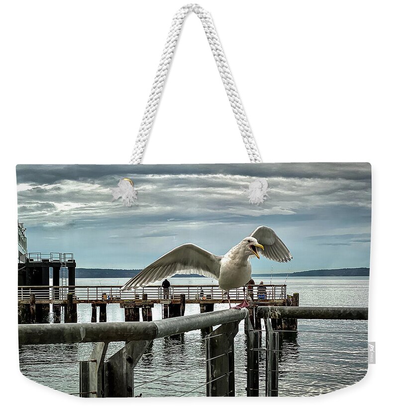 Seagull Weekender Tote Bag featuring the photograph Seagull on the move by Anamar Pictures