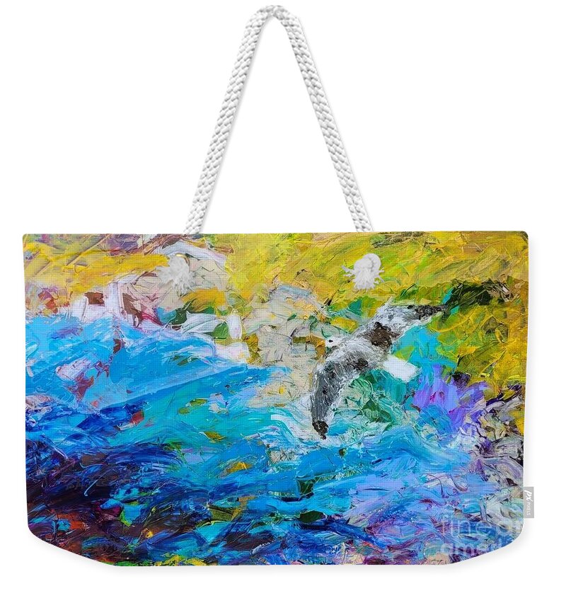  Weekender Tote Bag featuring the painting Seagull Soaring, Vero Beach by Mark SanSouci