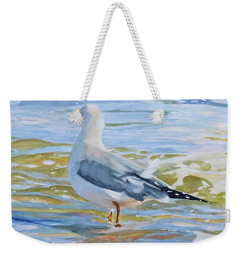 Seagull Weekender Tote Bag featuring the painting Seagull Wading by Patty Kay Hall
