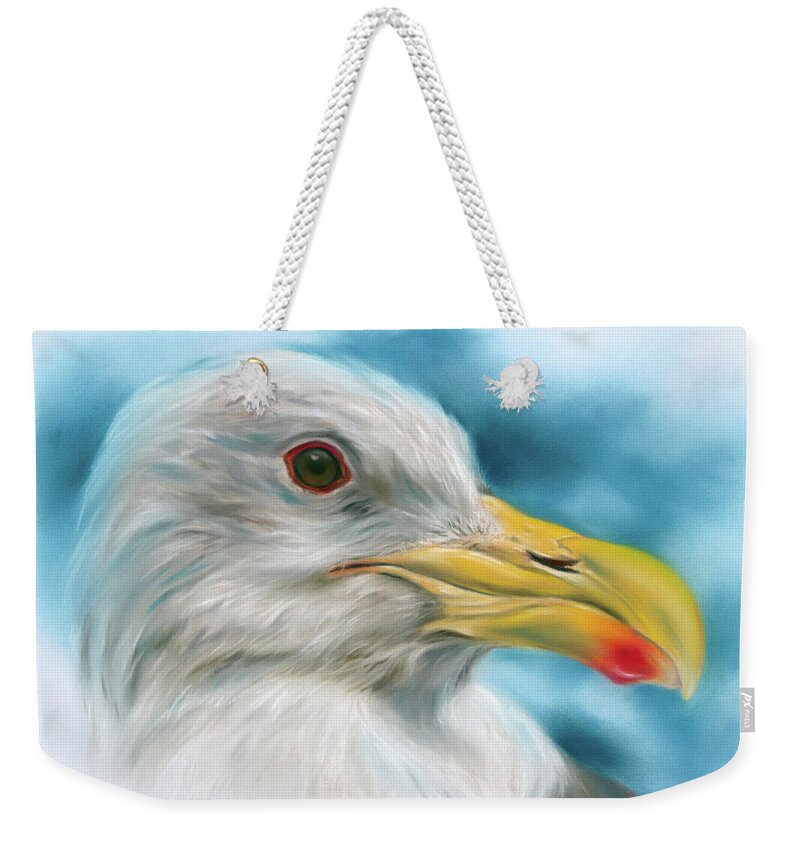 Bird Weekender Tote Bag featuring the painting Seagull with Red Spotted Beak by MM Anderson