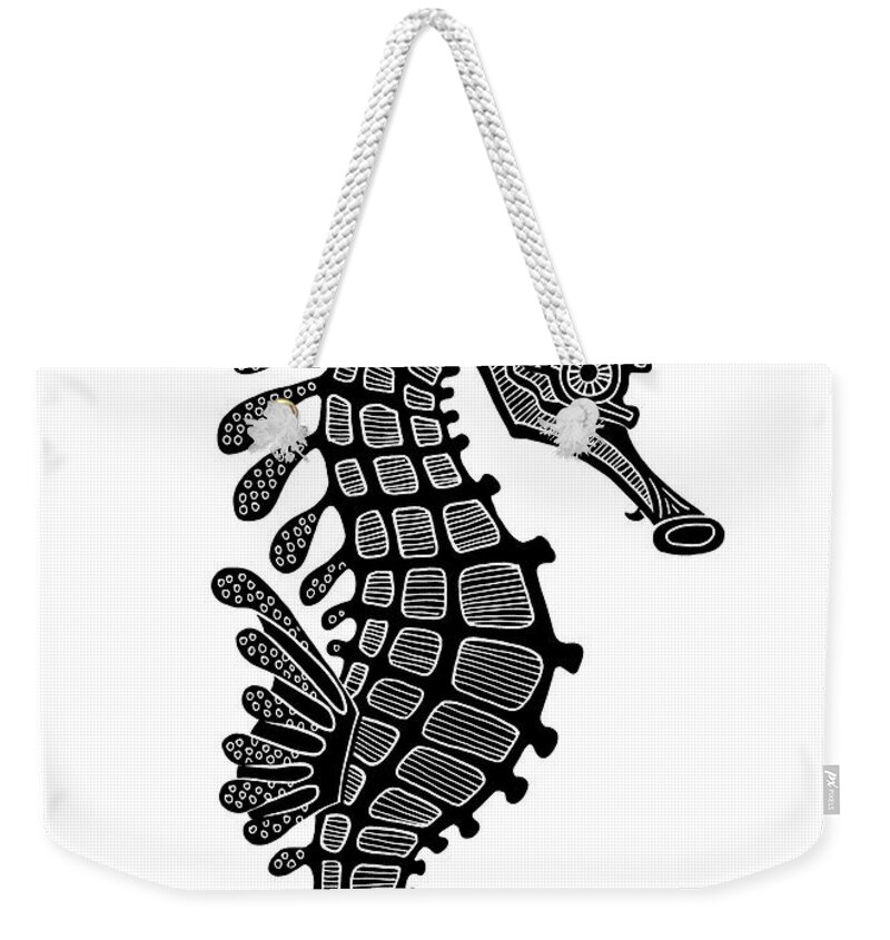 Seahorse Weekender Tote Bag featuring the drawing Seahorse Ink 4 by Amy E Fraser