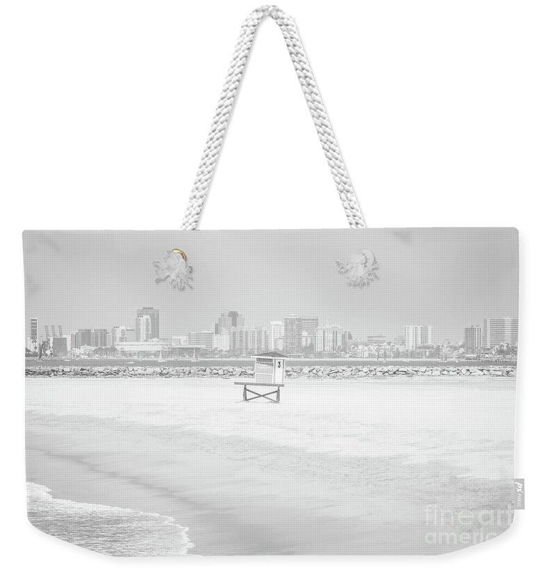 2015 Weekender Tote Bag featuring the photograph Seal Beach LIfeguard Tower Black and White Photo by Paul Velgos