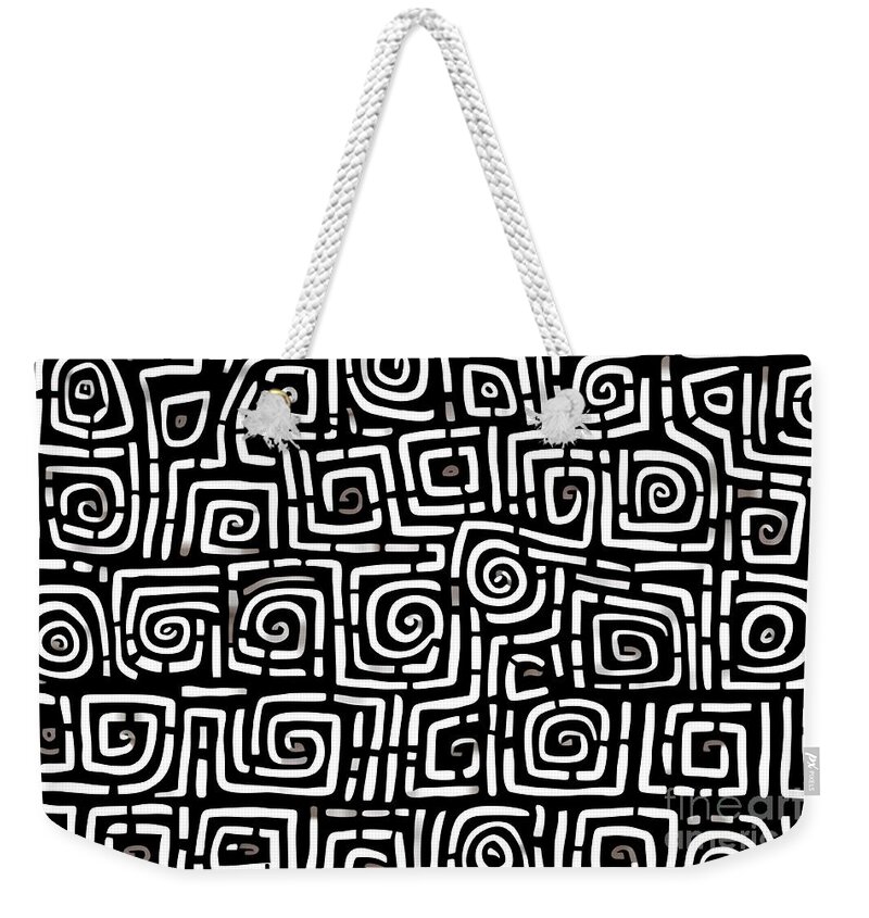 Seamless Egyptian Motif Or Greek Key Pattern Of Wonky Hand Drawn Black Ink Spiral Square Lines On Transparent Background Simple Abstract Blender Texture In A Bold Whimsical Doodle Line Art Style Weekender Tote Bag Seamless Egyptian Motif Or Greek Key Pattern Of Wonky Hand Drawn Black Ink Spiral Square Lines On Transparent Background Simple Abstract Blender Texture In A Bold Whimsical Doodle Line Art Style Weekender Tote Bag