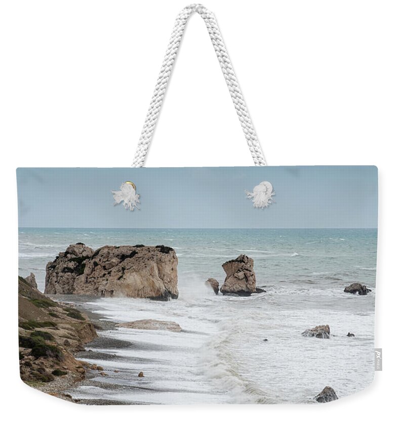 Seascape Weekender Tote Bag featuring the photograph Seascape with windy waves during storm weather by Michalakis Ppalis